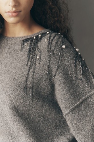 BNWT Pilcro Anthropologie Sweater M Pearl Chain Wool Yak Blend - photo 3