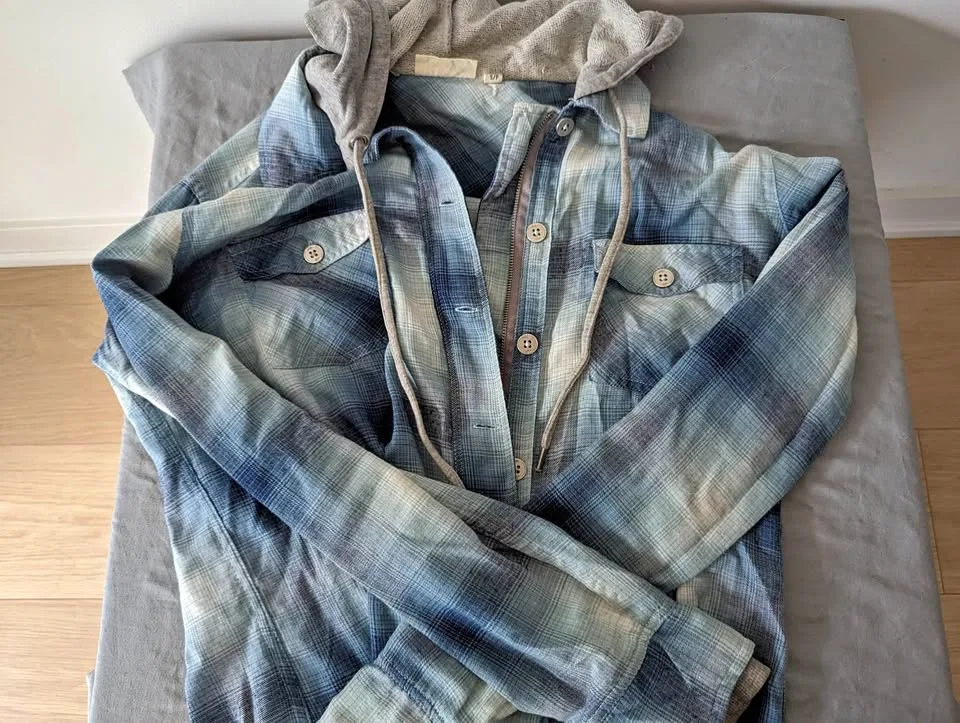 Harlow Blue Flannel Jacket with Hood Size S Womens thumbnail