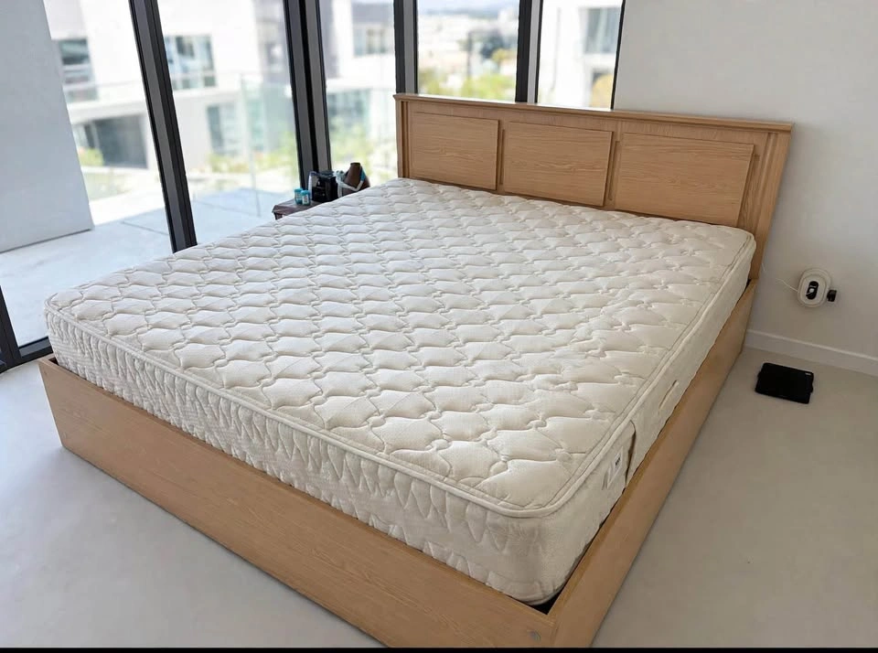 California King Bed Frame & Mattress – Light Oak Finish