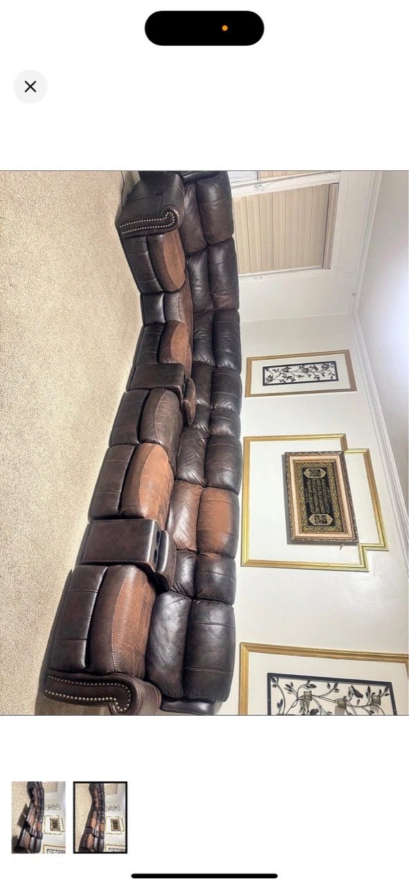 Large Brown Leather Reclining Sectional Sofa