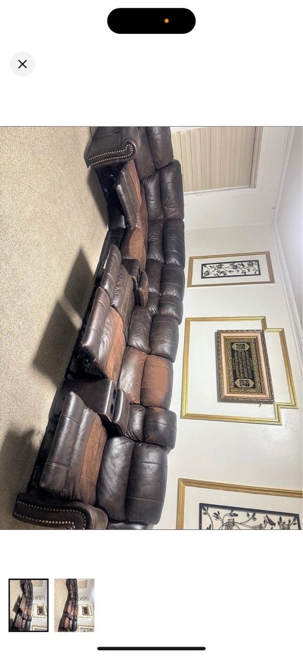 Large Brown Leather Reclining Sectional Sofa - photo 2