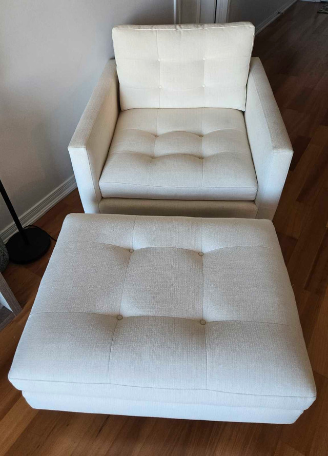 White Arm Chair and Foot Stool
