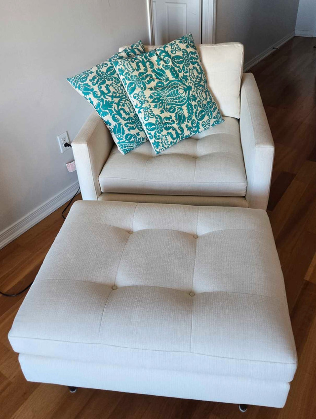 White Arm Chair and Foot Stool - photo 3