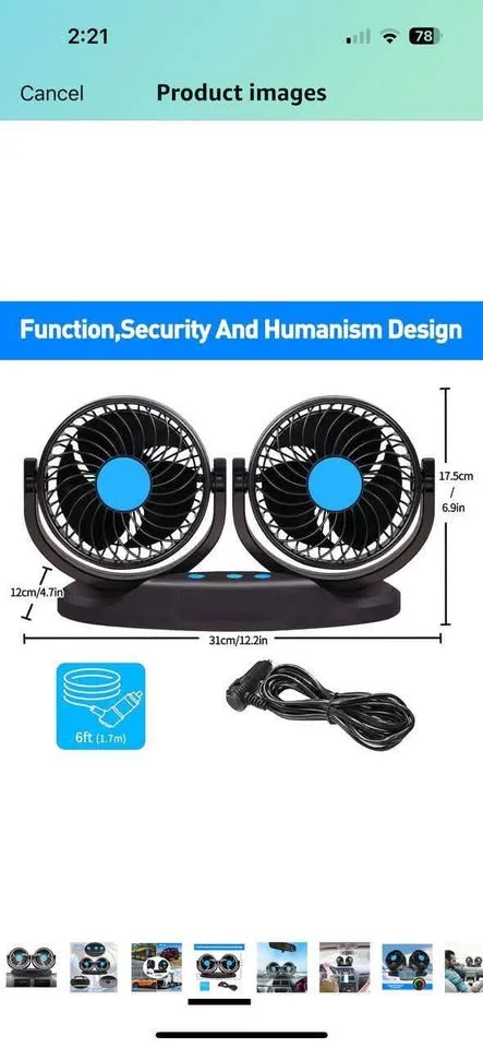 Car Dual Fan with Adjustable Heads image indicator(2)