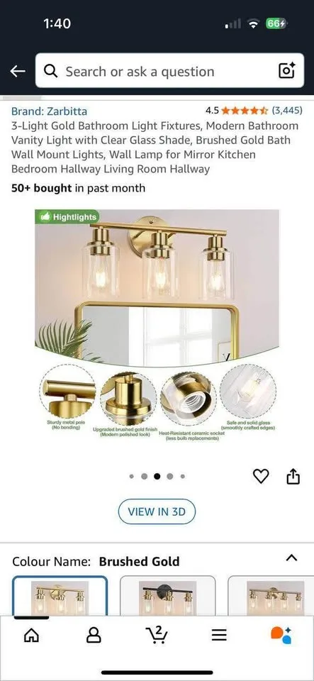 3-Light Wall Vanity Light – Brushed Gold Modern image indicator(3)