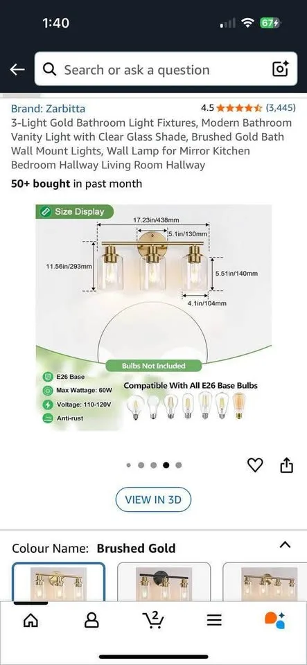 3-Light Wall Vanity Light – Brushed Gold Modern image indicator(5)