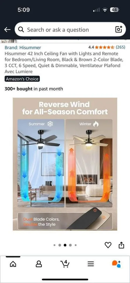 Hisummer 42” ceiling fan with light and remote image indicator(6)