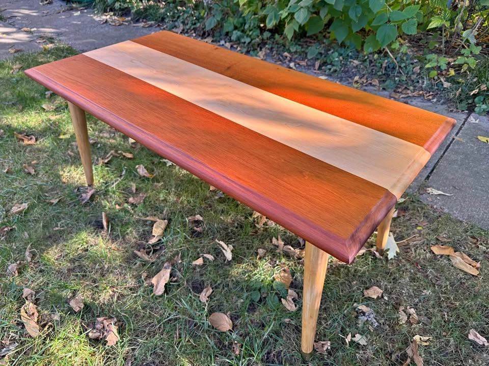 MCM Solid Cherry & Maple Striped Table | Small Space Friendly