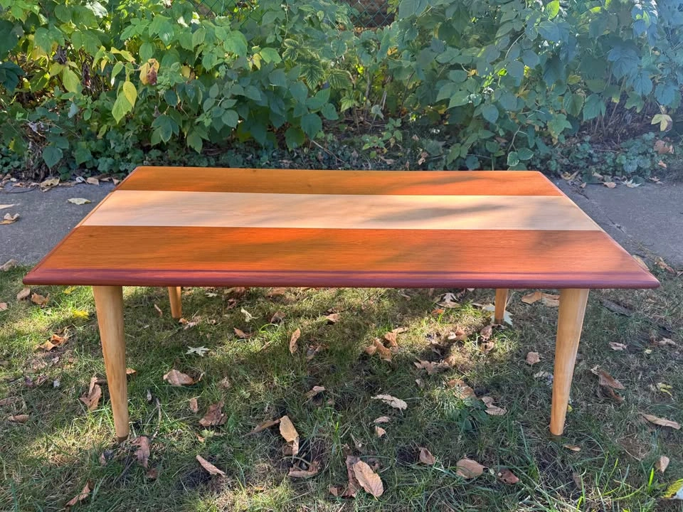 MCM Solid Cherry & Maple Striped Table | Small Space Friendly - photo 2