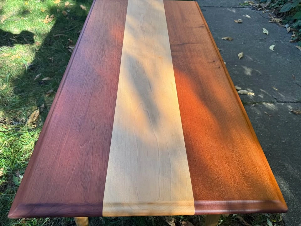 MCM Solid Cherry & Maple Striped Table | Small Space Friendly - photo 3