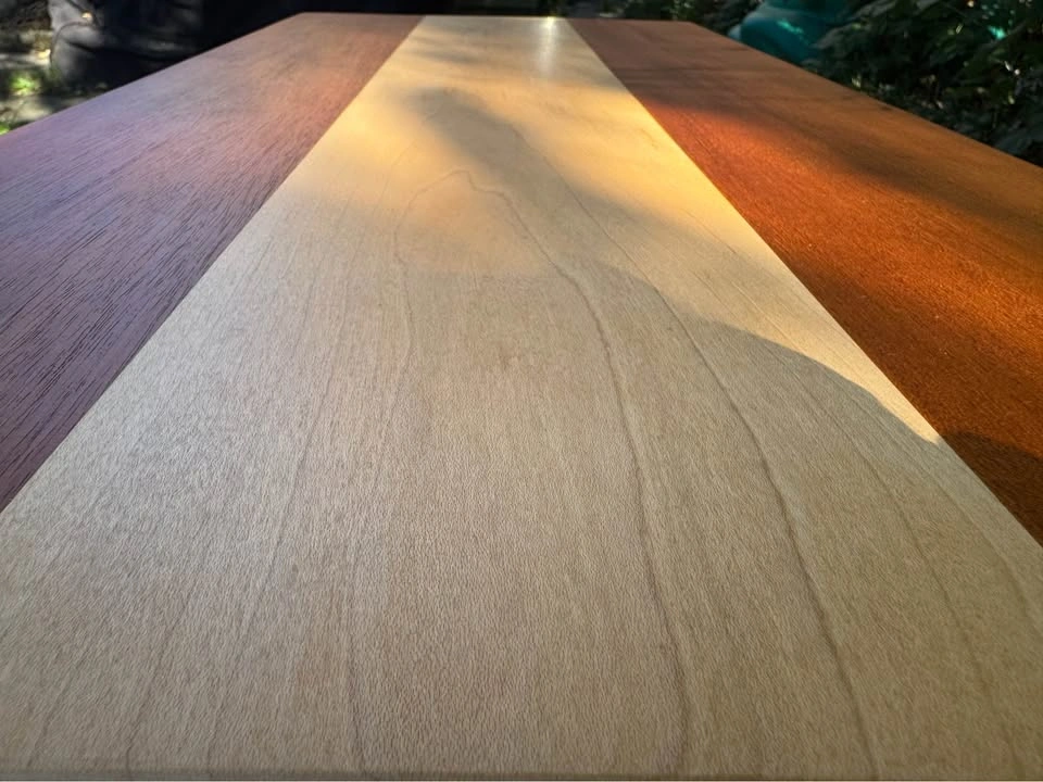 MCM Solid Cherry & Maple Striped Table | Small Space Friendly - photo 5