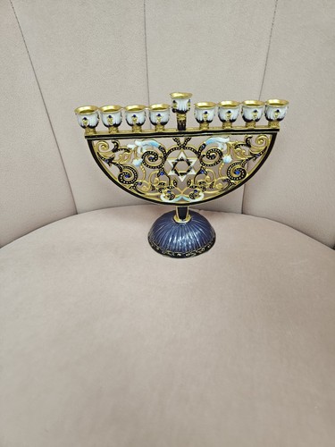 Metal Hanukkah Menora Magen David