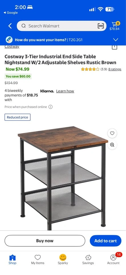 Costway 3-Tier Industrial End Side Table Nightstand - photo 2