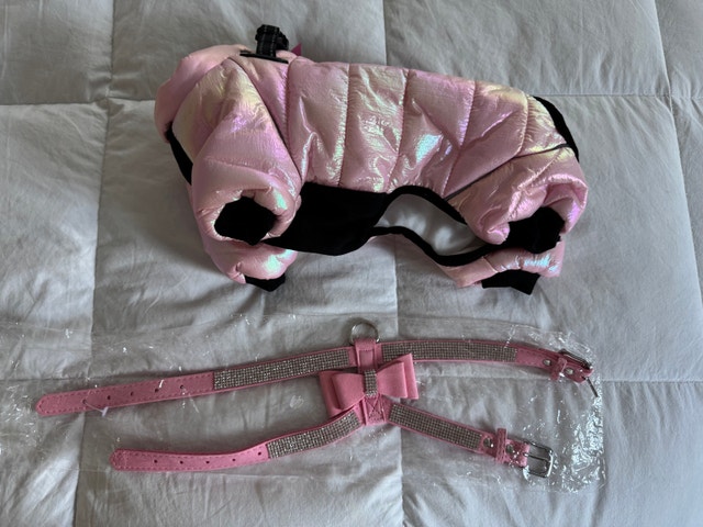 Brand NEW Pink Rhinestone Harness and Pink Winter Dog Snowsuit - photo 2