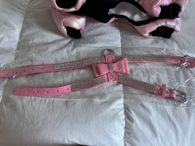 Brand NEW Pink Rhinestone Harness and Pink Winter Dog Snowsuit - photo 3