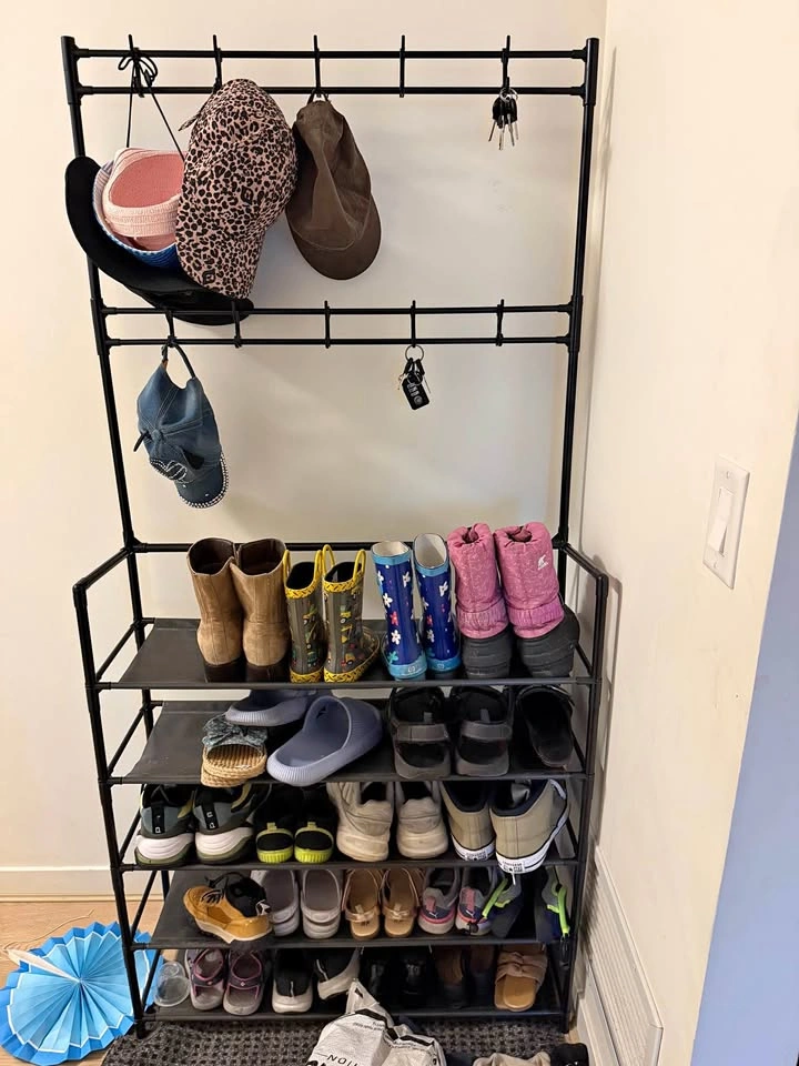 Black Metal Coat and Shoe Rack