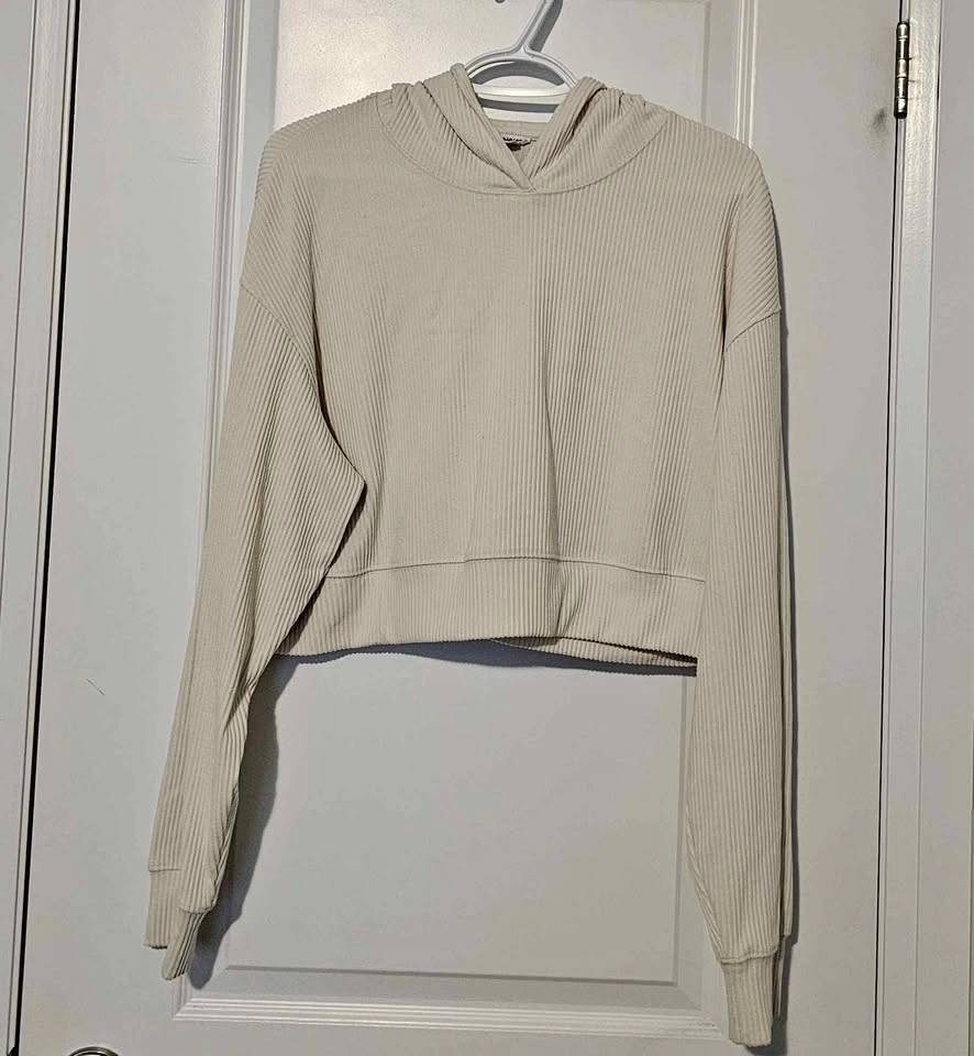Garage Cropped Ribbed Hoodie - Cream/Ivory
