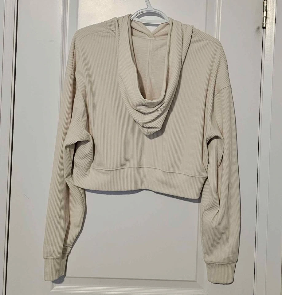 Garage Cropped Ribbed Hoodie - Cream/Ivory - photo 2