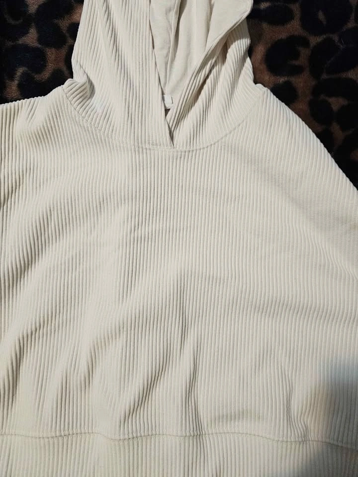 Garage Cropped Ribbed Hoodie - Cream/Ivory - photo 3