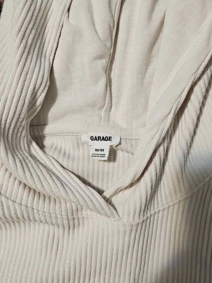Garage Cropped Ribbed Hoodie - Cream/Ivory - photo 4