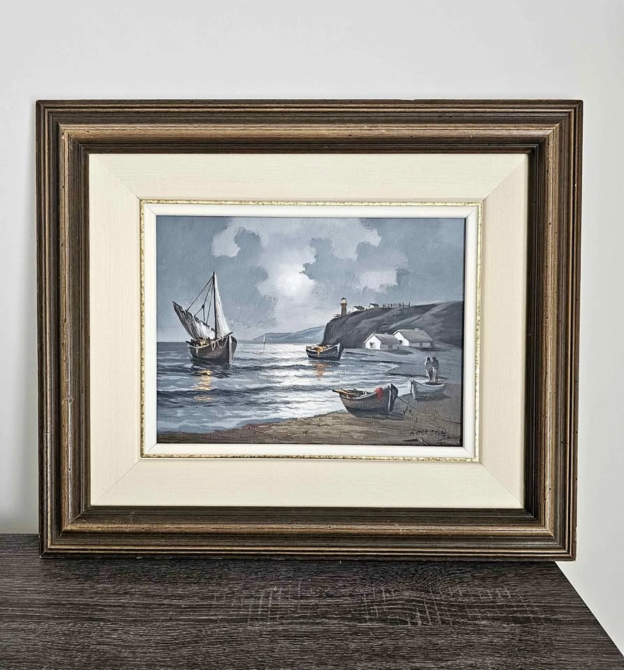 MID-CENTURY MARITIME OIL PAINTING SHOWPIECE (c. 1960s)