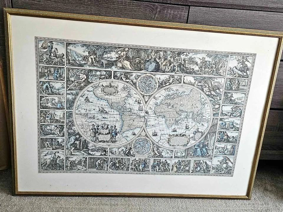 Reproduction print of 17th Century Dutch, World Map