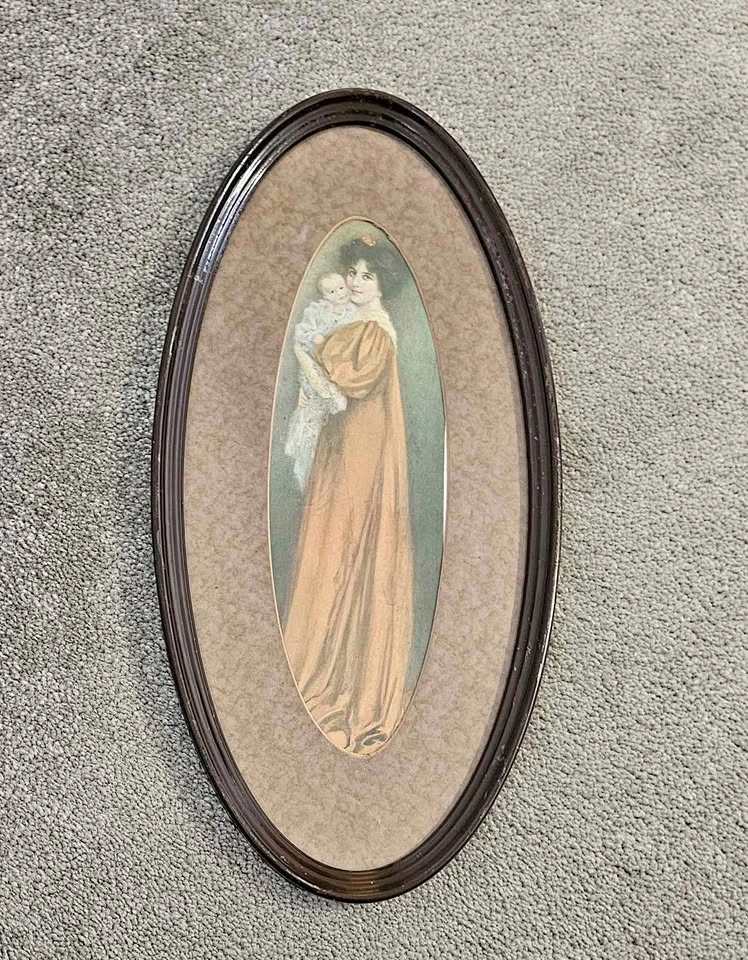 Vintage Oval "Young Mother" Art