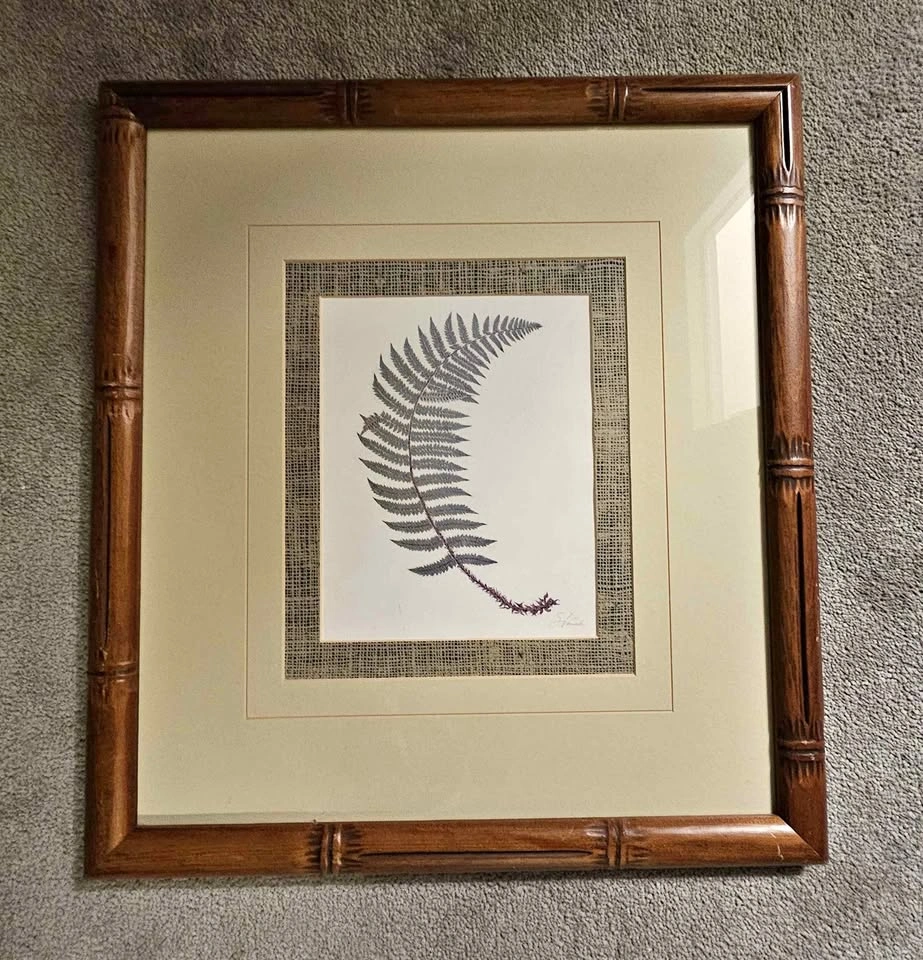 Vintage Faux Bamboo framed Botanical Art