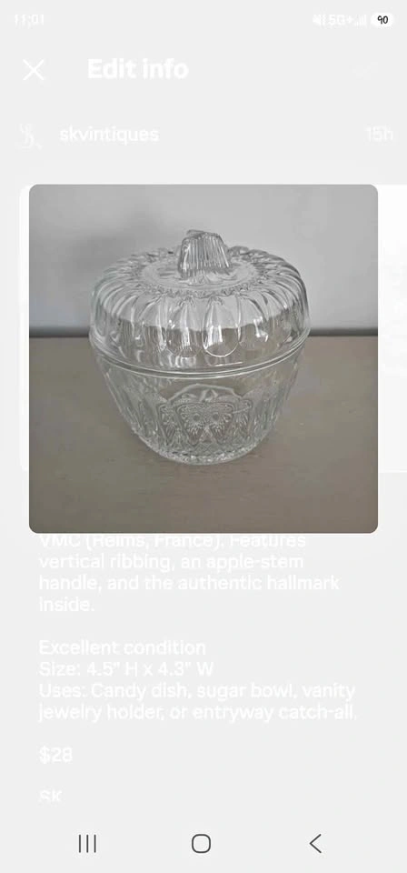 1960's pressed glass lidded dish