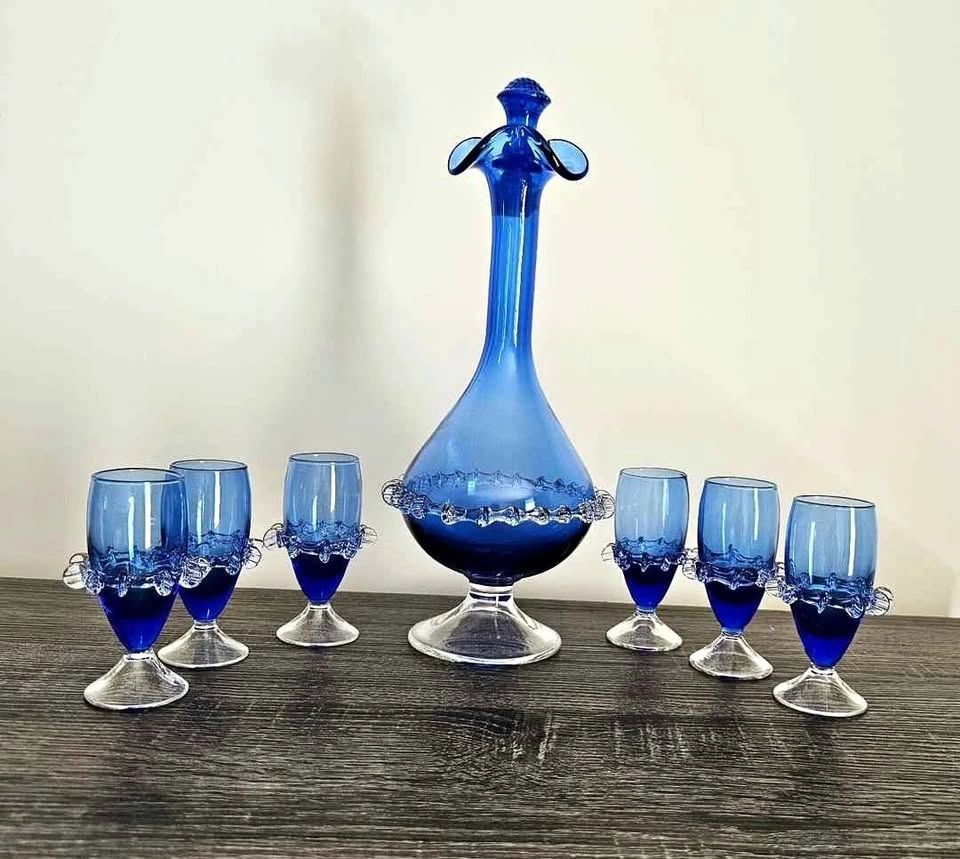 Vintage Cobalt Blue "Blue Empress" Cordial Set