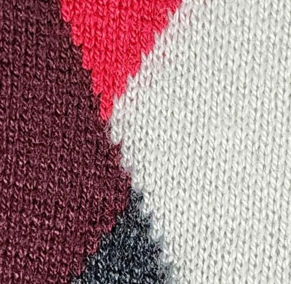 Vintage, Women’s Argyle Mock Neck Sweater - Red, White, Charcoal - photo 5