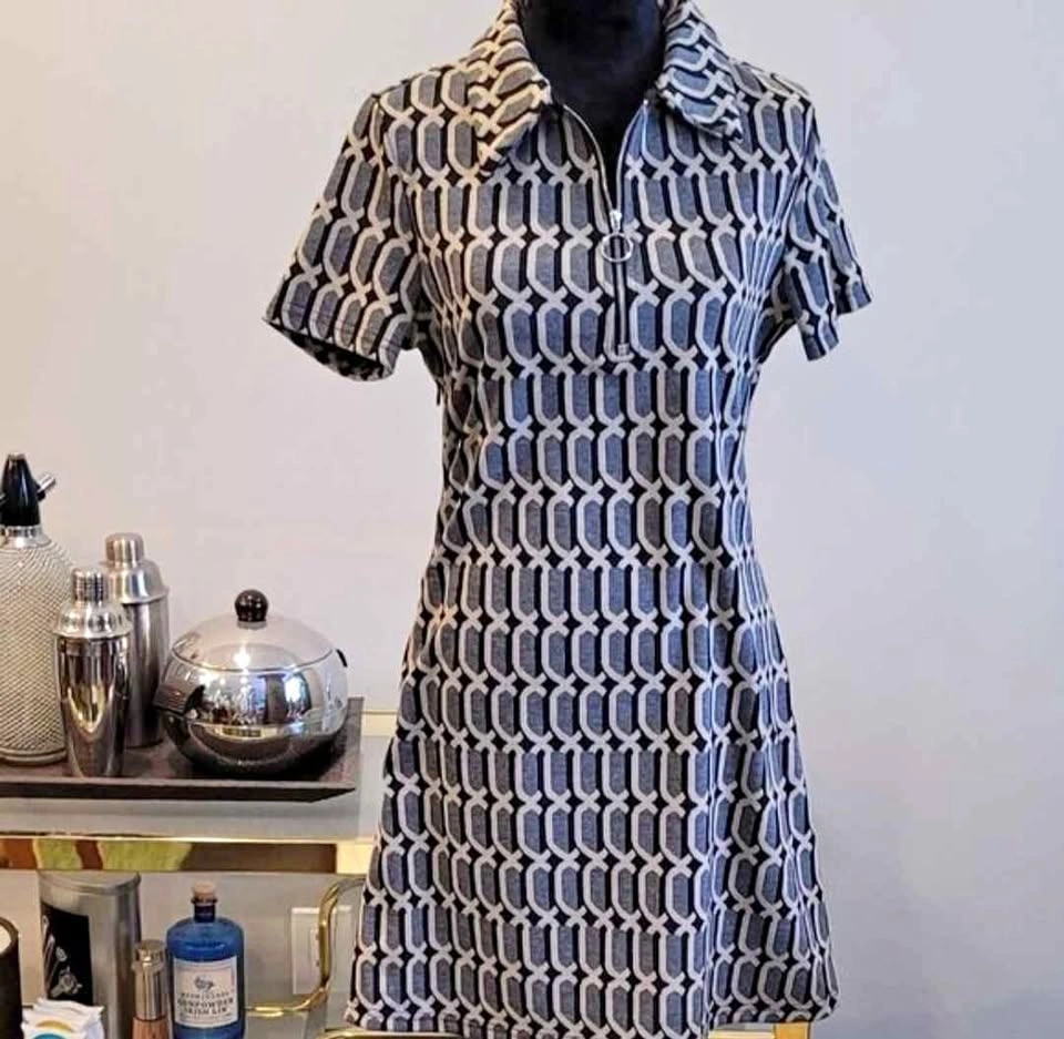SHEIN Black and Cream Geometric Mini Dress