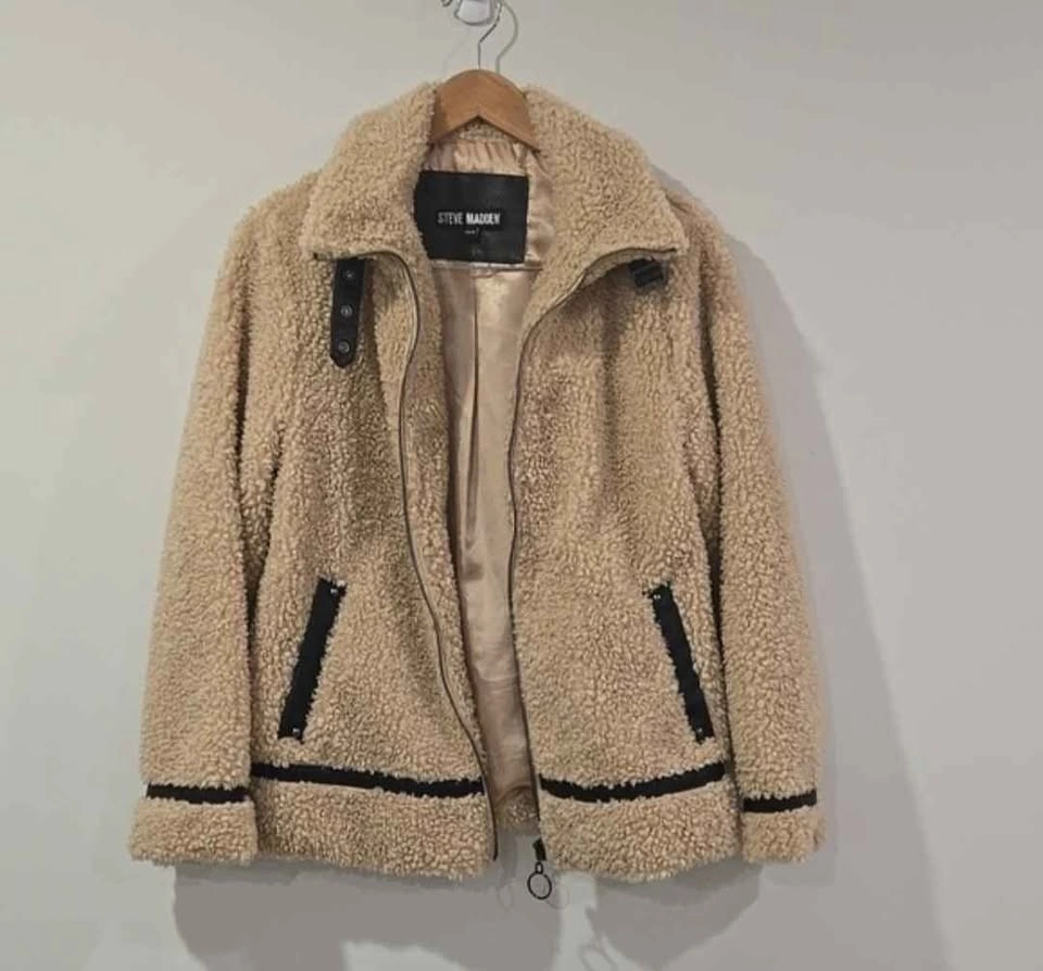 Steve Madden Tan Teddy Sherpa Jacket with Black Trim - photo 2