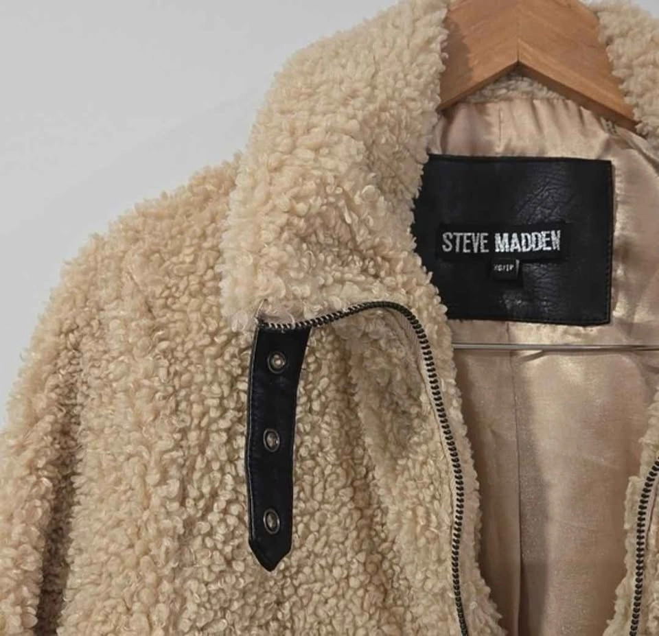 Steve Madden Tan Teddy Sherpa Jacket with Black Trim - photo 3