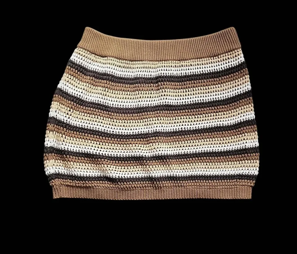 Ardene Striped Crochet Mini Skirt in Beige, Brown & Cream - photo 2