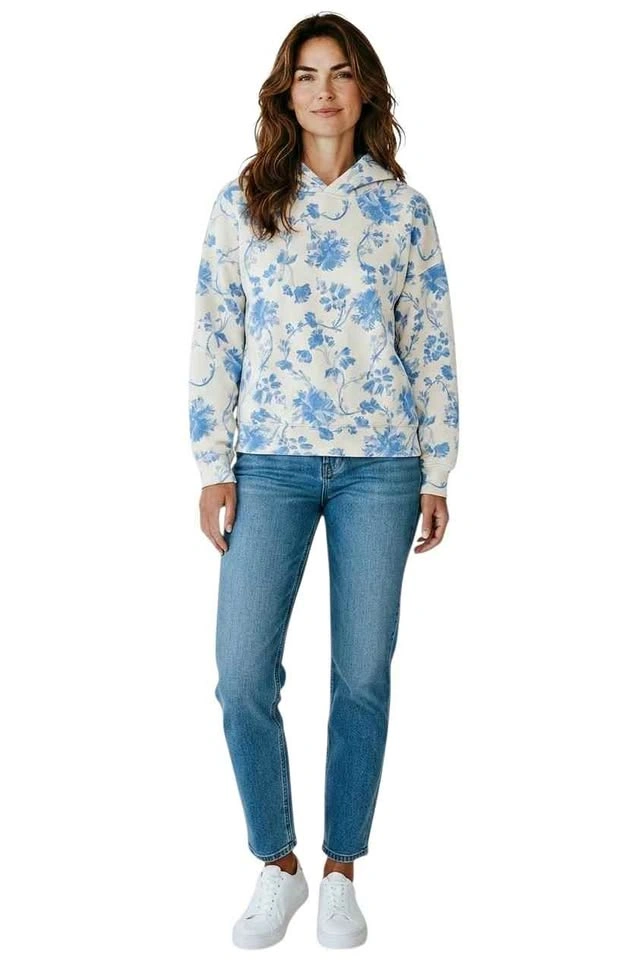 Abercrombie & Fitch Cream Hoodie with Light Blue Floral Print