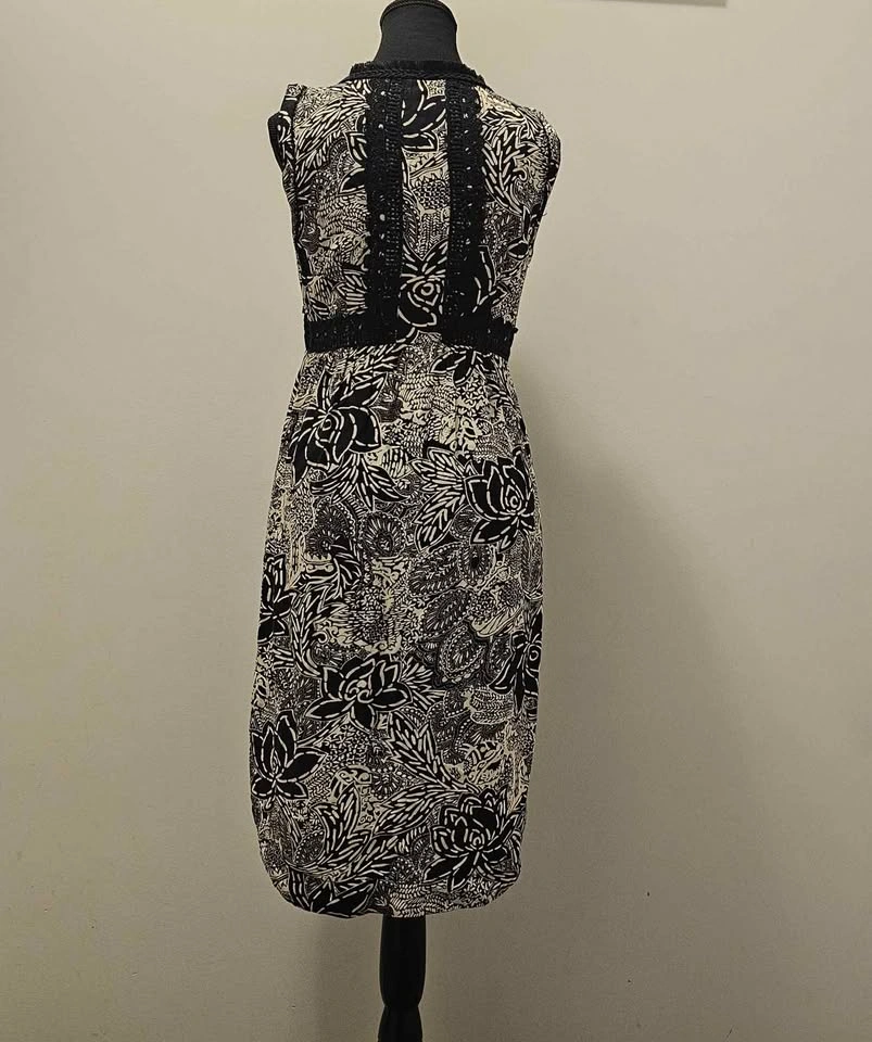 Anthropologie Black & Cream Floral Lace-Trim Midi Dress - photo 2