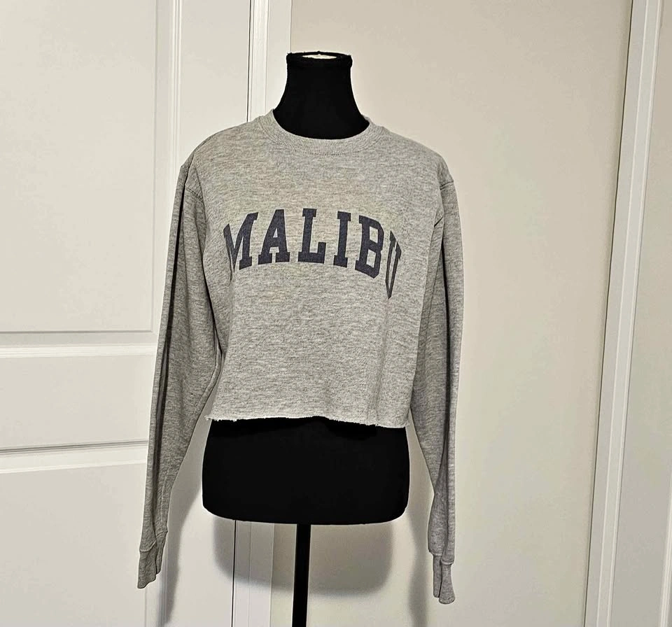 Brandy Melville Grey 'Malibu' Cropped Crewneck Sweatshirt