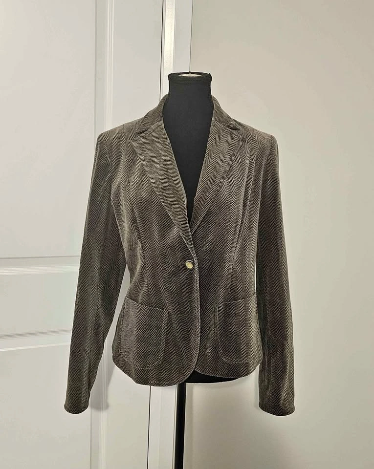 Anne Klein Brown Velvet Herringbone Blazer