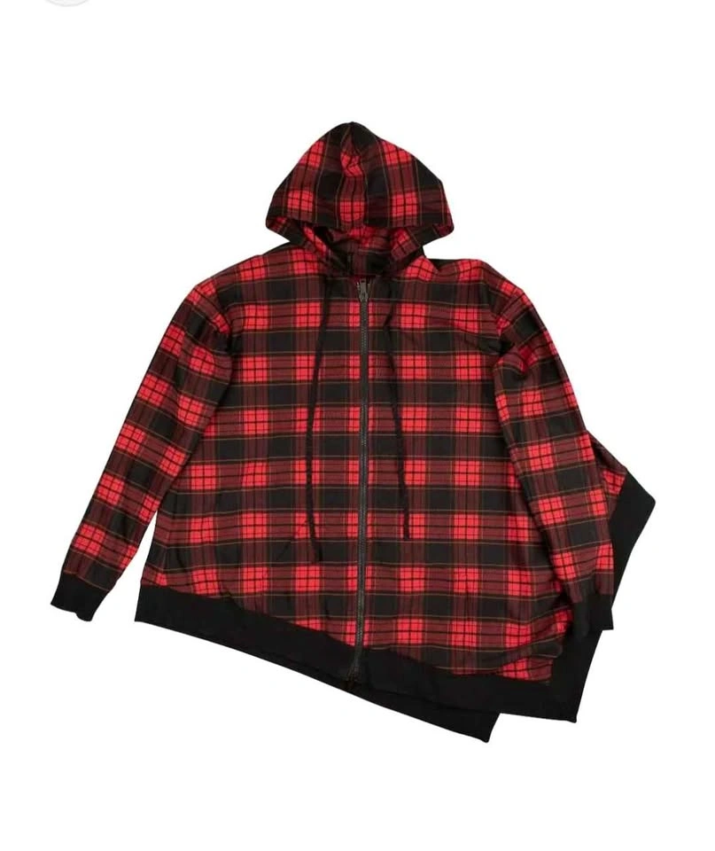 Red & Black Plaid Hooded Zip Parka Jacket