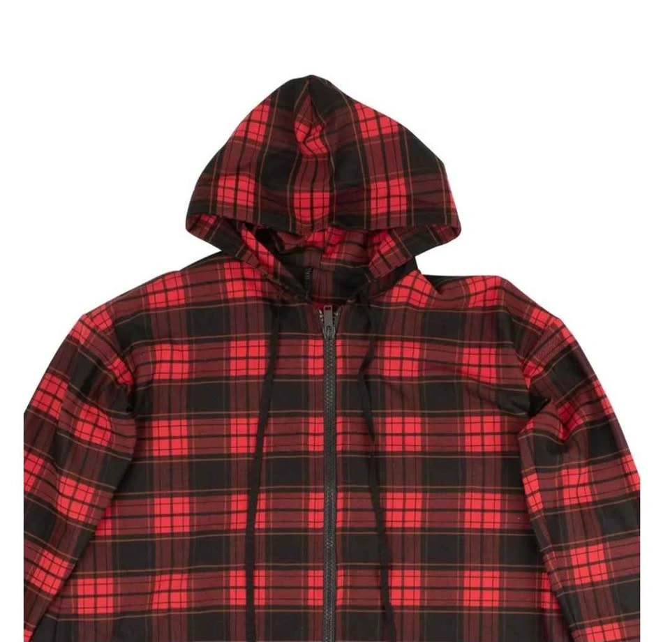 Red & Black Plaid Hooded Zip Parka Jacket - photo 3