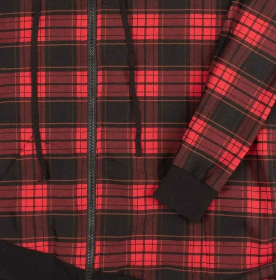 Red & Black Plaid Hooded Zip Parka Jacket - photo 4