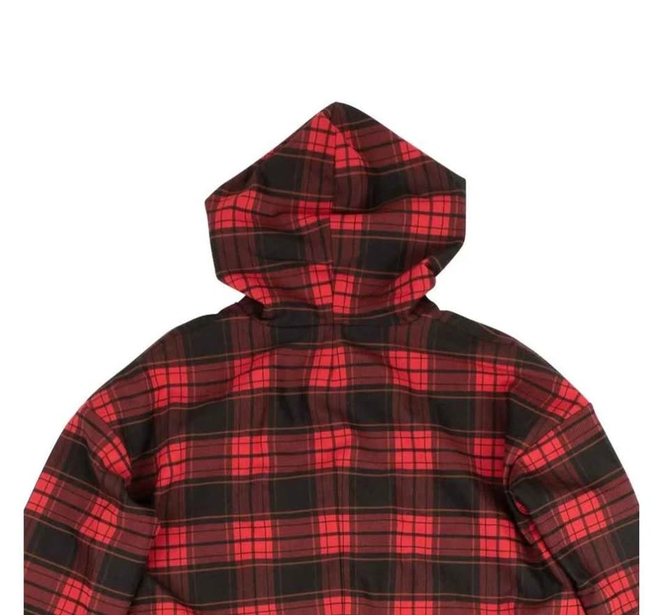 Red & Black Plaid Hooded Zip Parka Jacket - photo 5