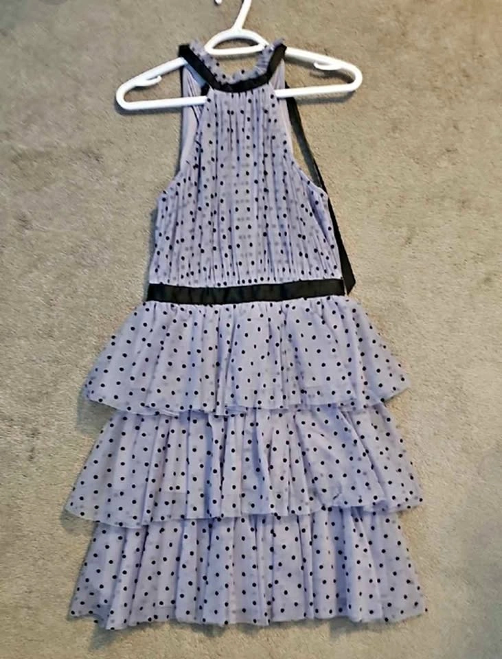 Lipsy Lilac Polka Dot Tiered Prom Dress