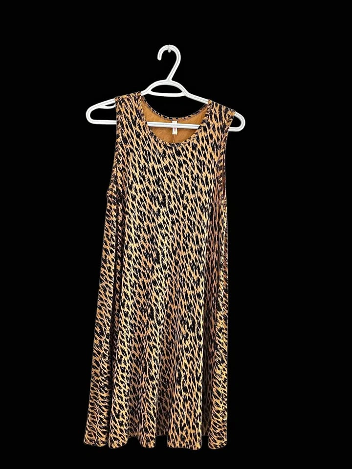 Joe Fresh Tan and Black Leopard-Print Sleeveless A-Line Dress