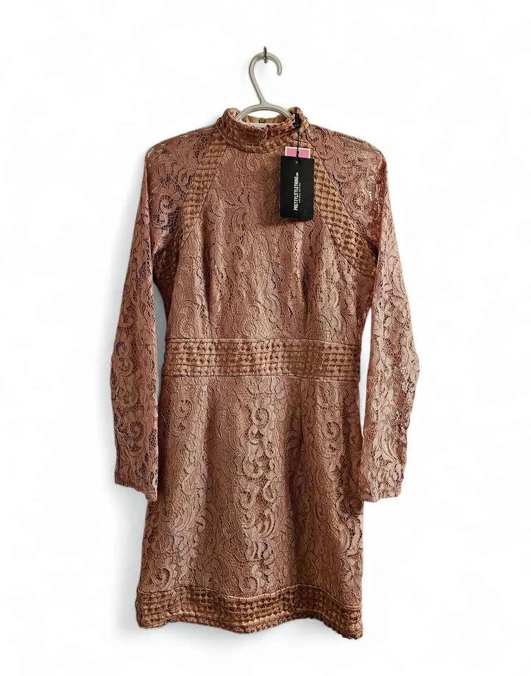Pretty Little Thing Dusty Rose Lace Long Sleeve Dress