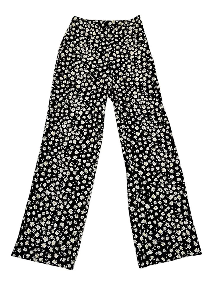 H&M Black Wide-Leg Pants with White Daisy Print