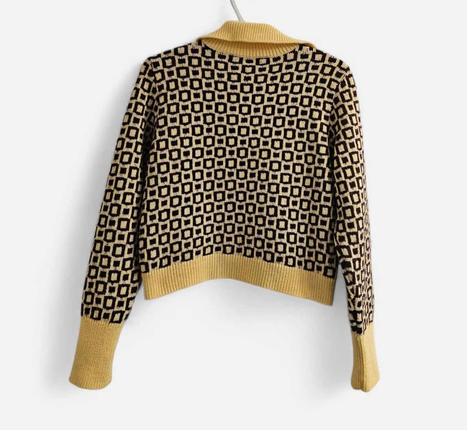 Geometric Patterned Sweater in Brown and Yellow - photo 2