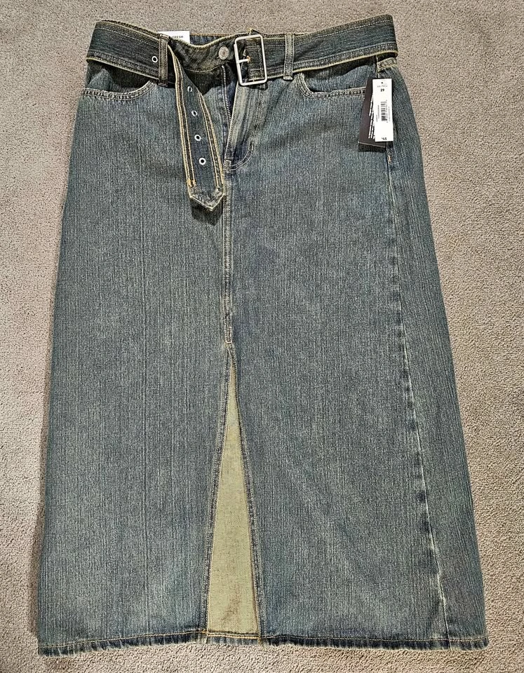 Denim Midi Skirt with Belt