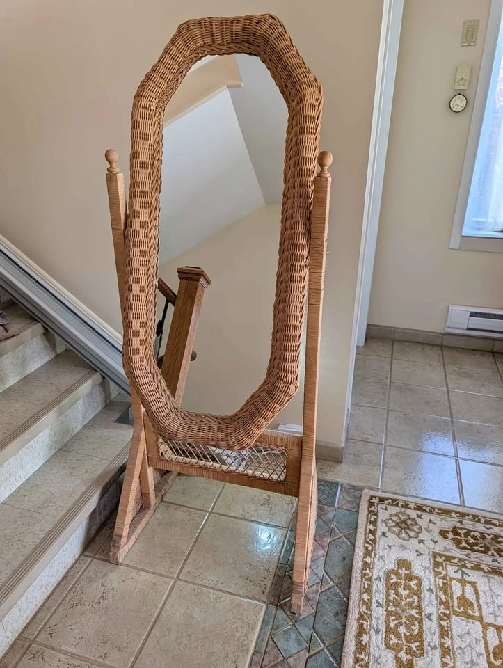 Vintage Bohemian Wicker Cheval Mirror - photo 3